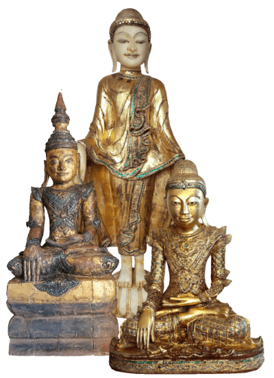 Burmese Antique Wooden Buddha Statues